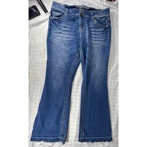 COPPERflash Women's Curvy Jeans Size 16 Med Wash Embellished Flare Raw Hem